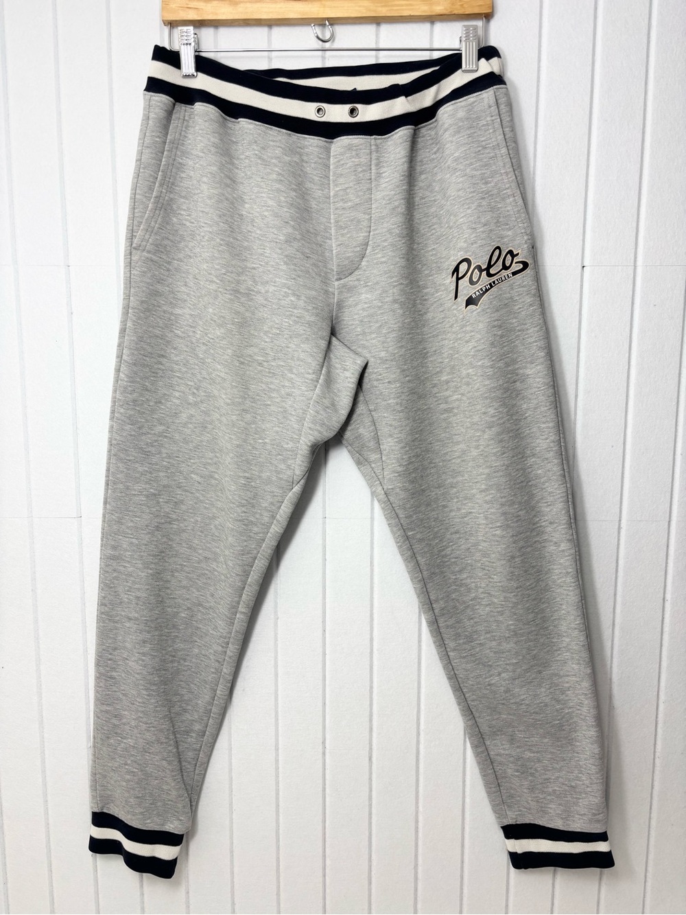 Polo Ralph Lauren Jogger Pants Men Heather Gray Ringer Retro Track Pockets M